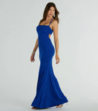 Katerina Glitter Mermaid Prom Dress – Square Neck Open Back Formal Gown