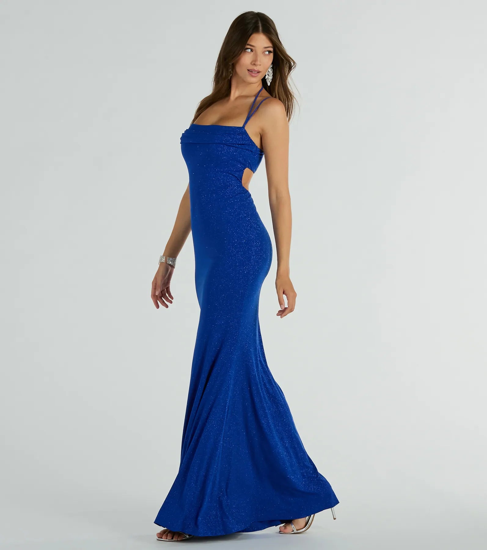Katerina Glitter Mermaid Prom Dress – Square Neck Open Back Formal Gown