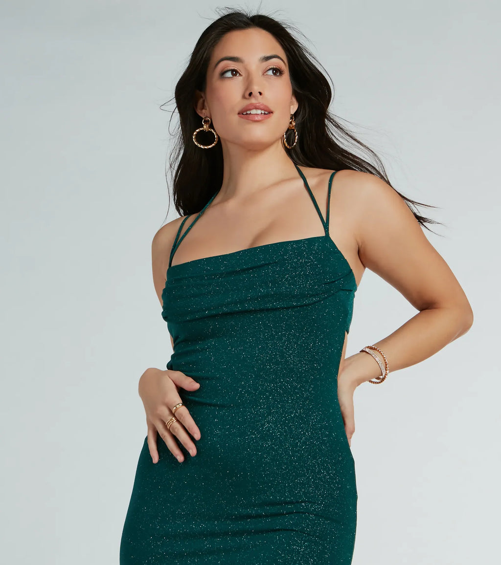 Katerina Glitter Mermaid Prom Dress – Square Neck Open Back Formal Gown
