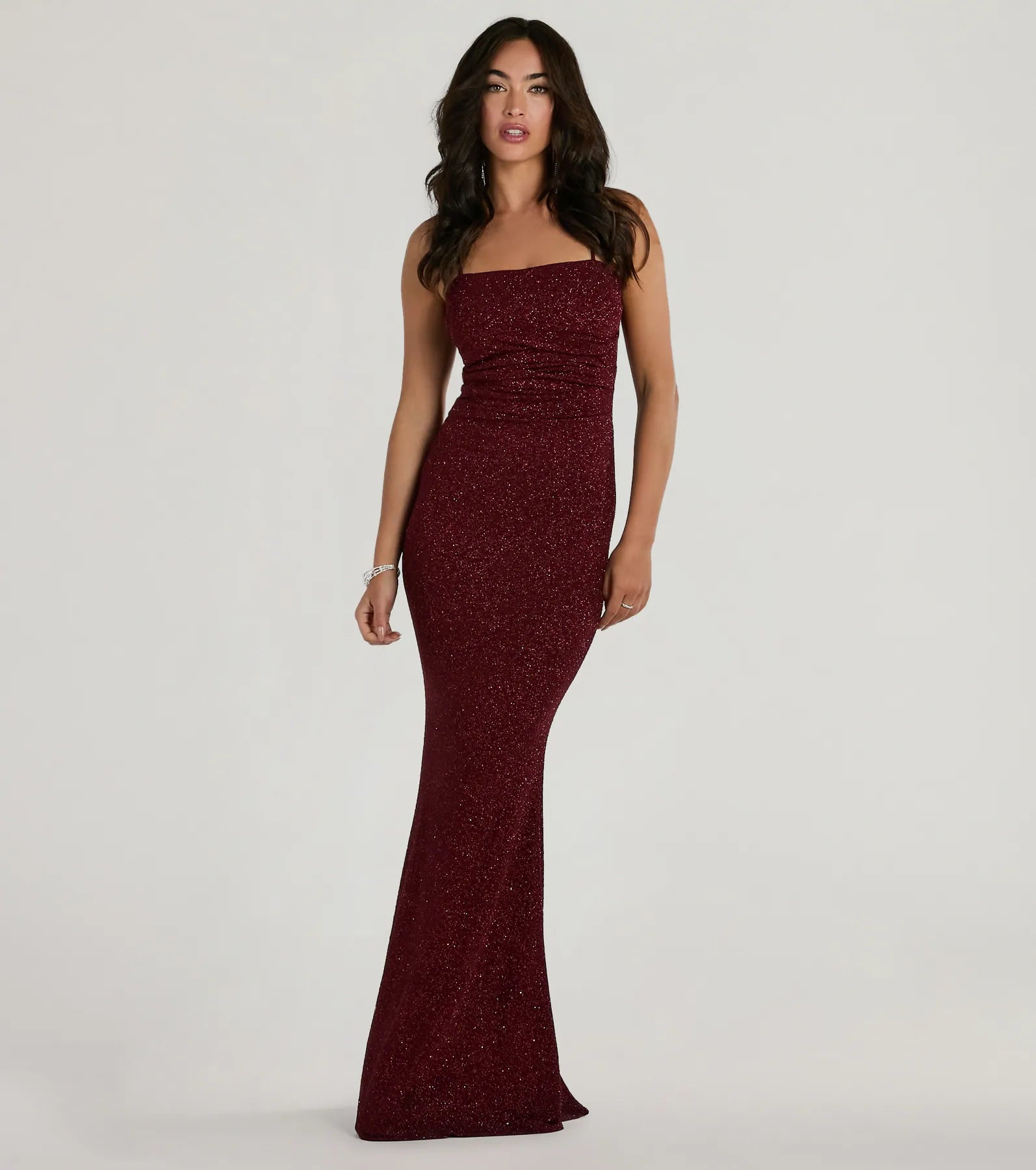 Wendy Glitter Mermaid Prom Dress – Square Neck Sleeveless Formal Gown