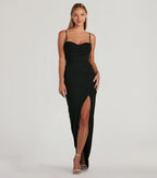Fran Crepe Sweetheart Column Prom Dress – High Slit Long Formal Gown