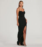 Fran Crepe Sweetheart Column Prom Dress – High Slit Long Formal Gown