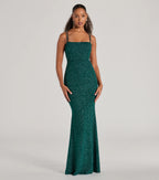 Jade Glitter Mermaid Prom Dress – Lace-Up Square Neck Long Formal Gown