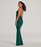Jade Glitter Mermaid Prom Dress – Lace-Up Square Neck Long Formal Gown