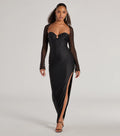 Wren Beaded Long Sleeve Prom Dress – High Slit Column Formal Gown