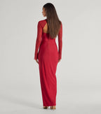 Wren Beaded Long Sleeve Prom Dress – High Slit Column Formal Gown