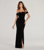 Alayna Glitter Velvet Mermaid Prom Dress – Off-Shoulder Long Formal Gown