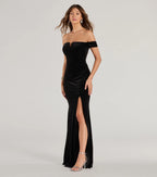 Alayna Glitter Velvet Mermaid Prom Dress – Off-Shoulder Long Formal Gown