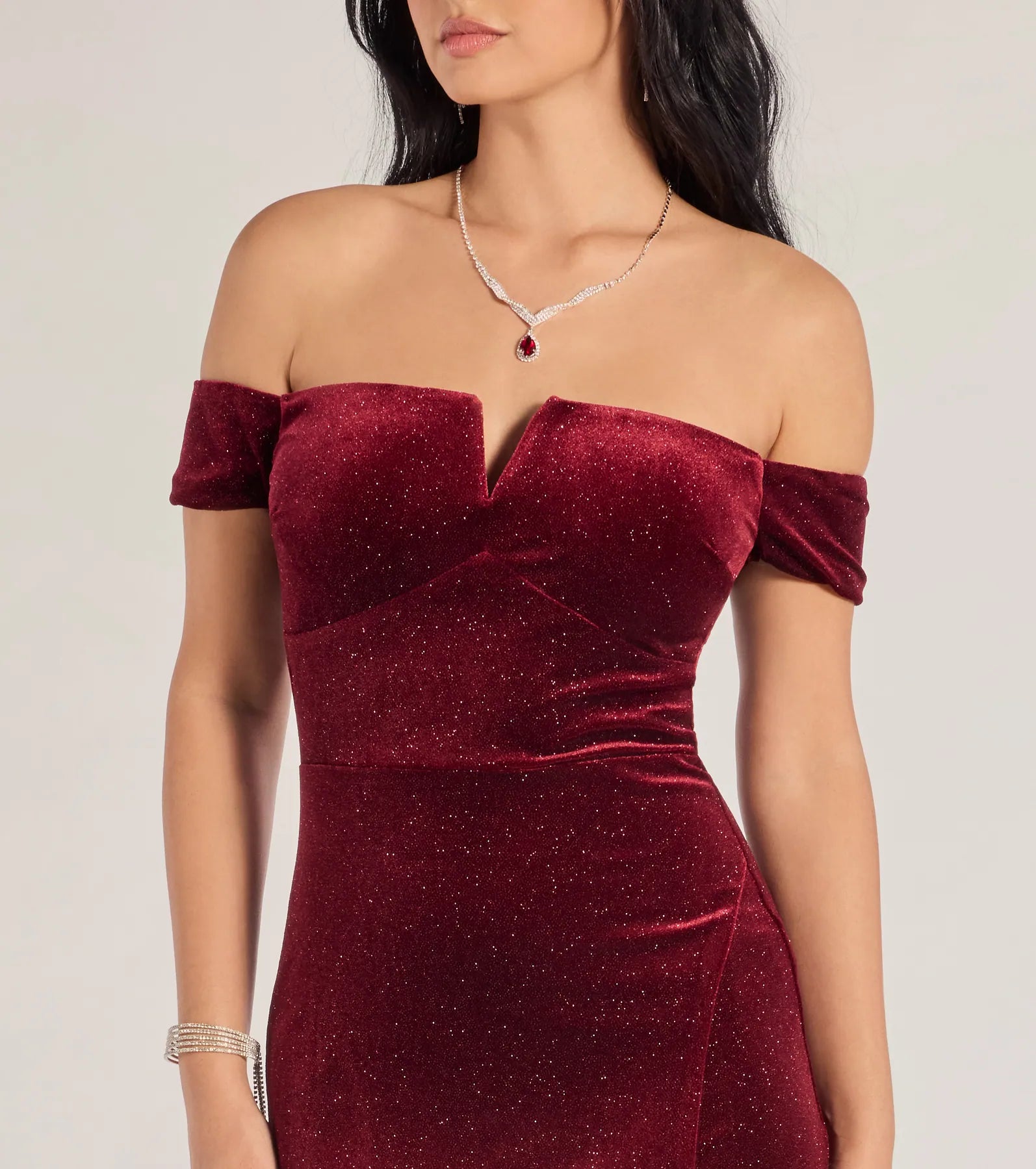 Alayna Glitter Velvet Mermaid Prom Dress – Off-Shoulder Long Formal Gown