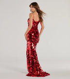 Aurinda Pailletten Ballkleid Rot Seitenansicht mit V-Neck