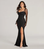 Connie Glitter Long Sleeve Column Prom Dress – Sweetheart Long Formal Gown