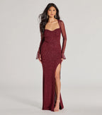 Connie Glitter Long Sleeve Column Prom Dress – Sweetheart Long Formal Gown