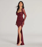 Connie Glitter Long Sleeve Column Prom Dress – Sweetheart Long Formal Gown