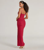 Klara Faux Pearl Beaded Column Prom Dress – Cowl Neck Long Formal Gown