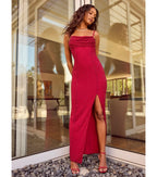 Klara Faux Pearl Beaded Column Prom Dress – Cowl Neck Long Formal Gown