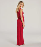 Savannah Crepe Column Prom Dress – Square Neck High Slit Formal Gown