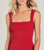 Savannah Crepe Column Prom Dress – Square Neck High Slit Formal Gown