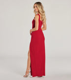 Savannah Crepe Column Prom Dress – Square Neck High Slit Formal Gown