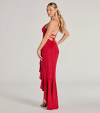 Eva Glitter Mermaid Prom Dress – Lace-Up High-Low Ruffle Formal Gown