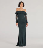 Tova Glitter Mermaid Prom Dress – Off-Shoulder Long Sleeve Formal Gown
