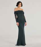 Tova Glitter Mermaid Prom Dress – Off-Shoulder Long Sleeve Formal Gown