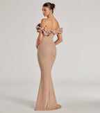 Halsey Glitter Mermaid Prom Dress – Off-Shoulder Ruffled Formal Gown