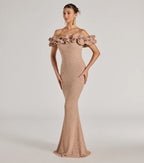 Halsey Glitter Mermaid Prom Dress – Off-Shoulder Ruffled Formal Gown