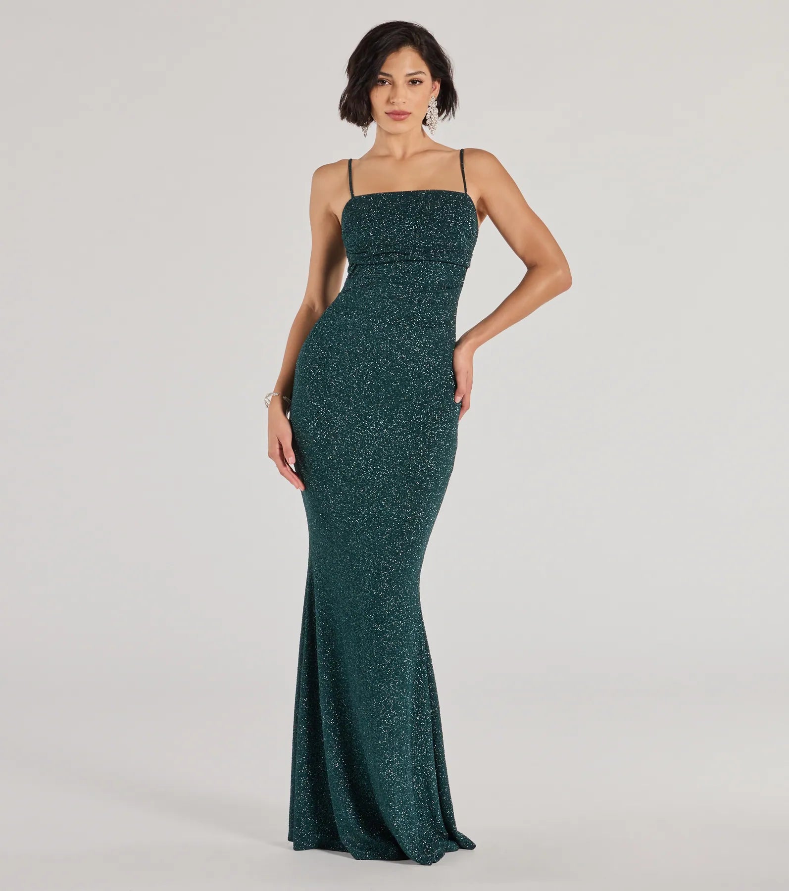 Wendy Glitter Mermaid Prom Dress – Square Neck Sleeveless Formal Gown