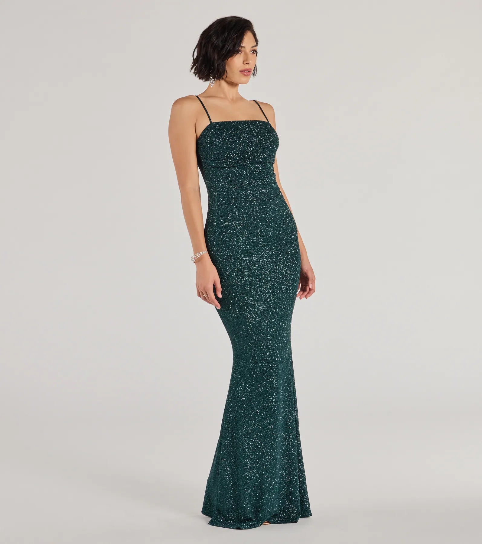 Wendy Glitter Mermaid Prom Dress – Square Neck Sleeveless Formal Gown