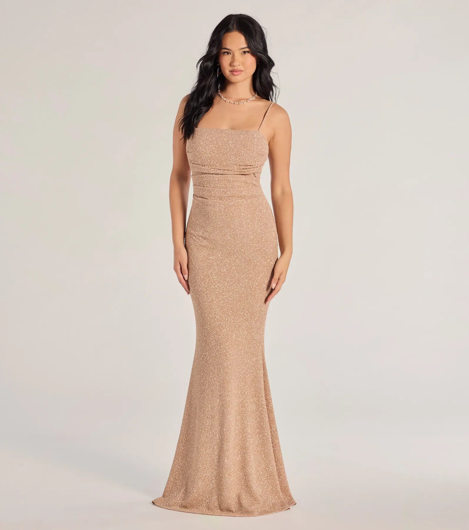 Wendy Glitter Mermaid Prom Dress – Square Neck Sleeveless Formal Gown