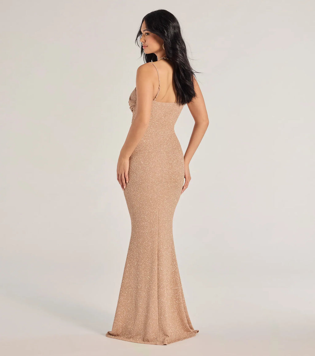Wendy Glitter Mermaid Prom Dress – Square Neck Sleeveless Formal Gown
