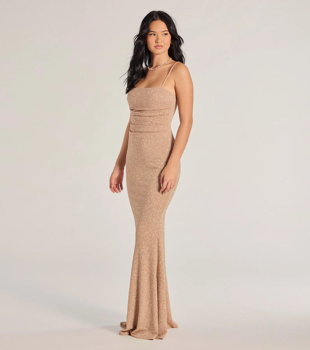 Wendy Glitter Mermaid Prom Dress – Square Neck Sleeveless Formal Gown