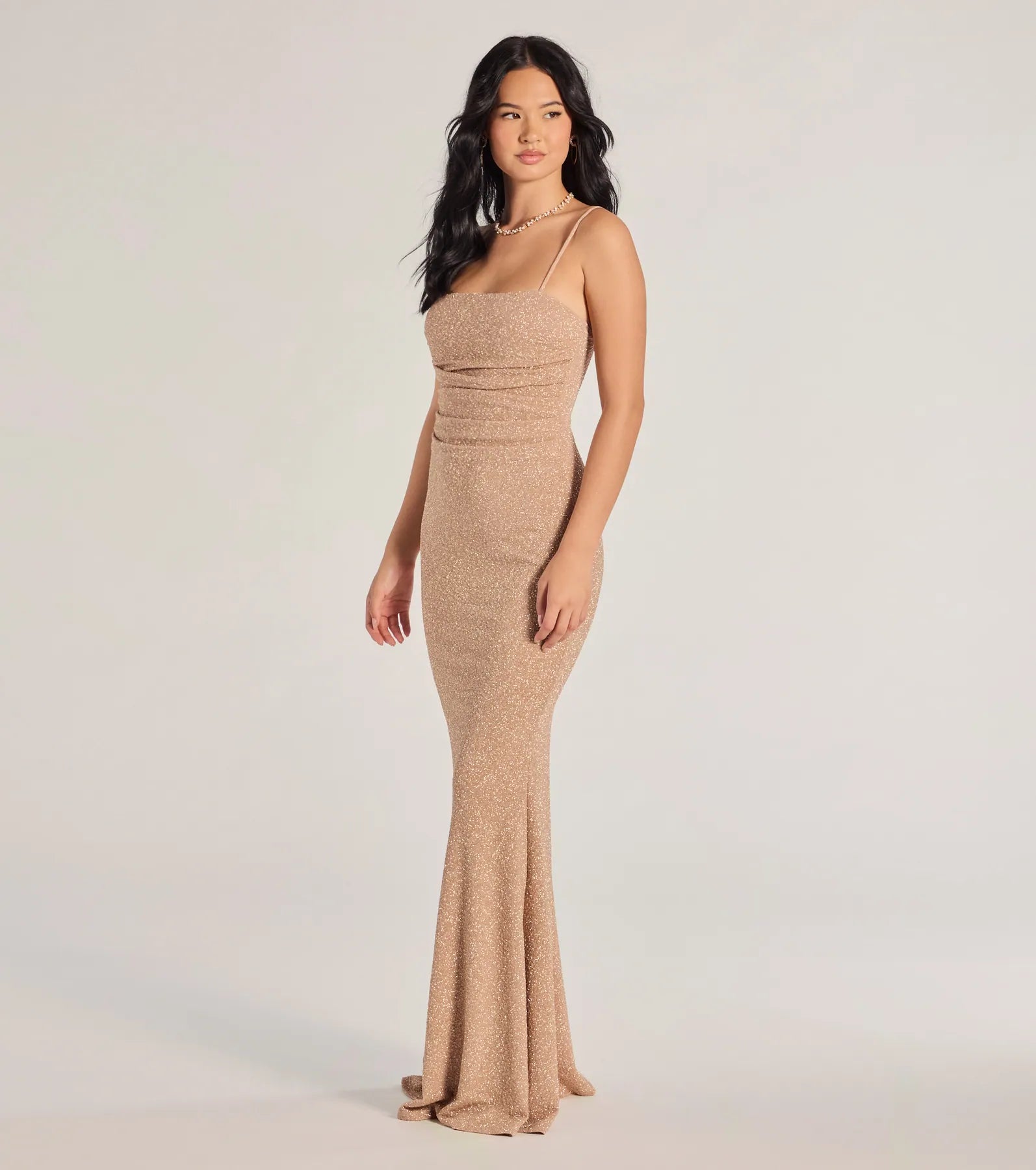 Wendy Glitter Mermaid Prom Dress – Square Neck Sleeveless Formal Gown