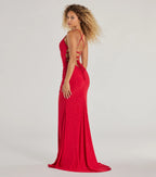 Ellora Glitter Mermaid Prom Dress – Lace-Up V-Neck Long Formal Gown