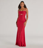 Harley Glitter Cutout Column Prom Dress – Cowl Neck Long Formal Gown