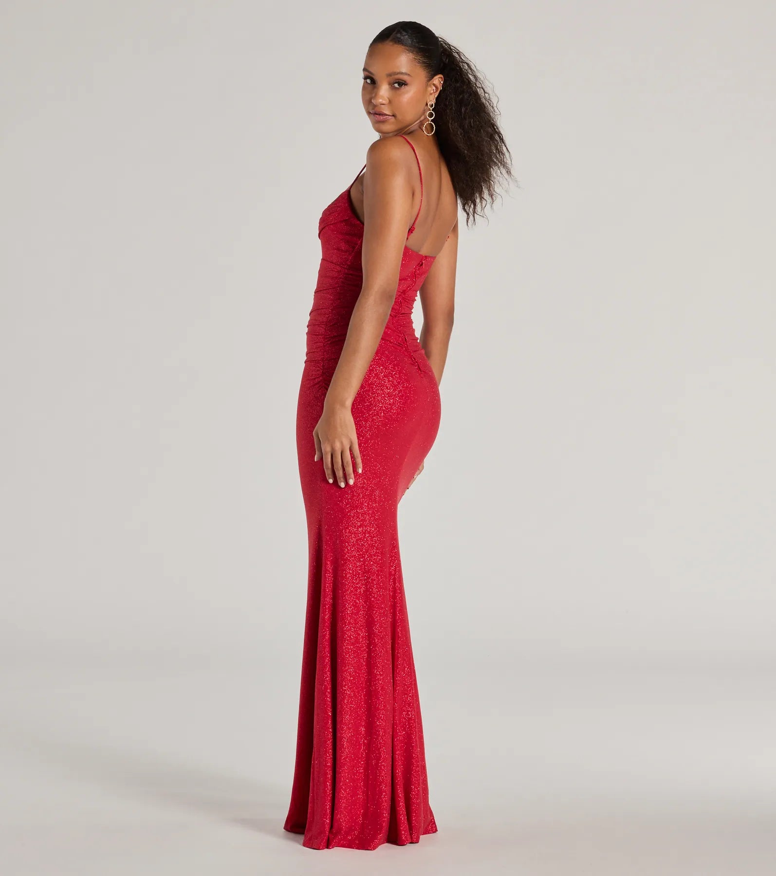 Harley Glitter Cutout Column Prom Dress – Cowl Neck Long Formal Gown