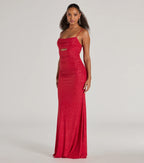 Harley Glitter Cutout Column Prom Dress – Cowl Neck Long Formal Gown