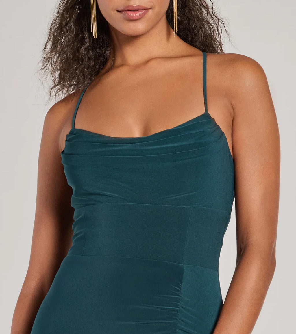 Ashley Bow Mermaid Prom Dress – Sleeveless High Slit Long Formal Gown