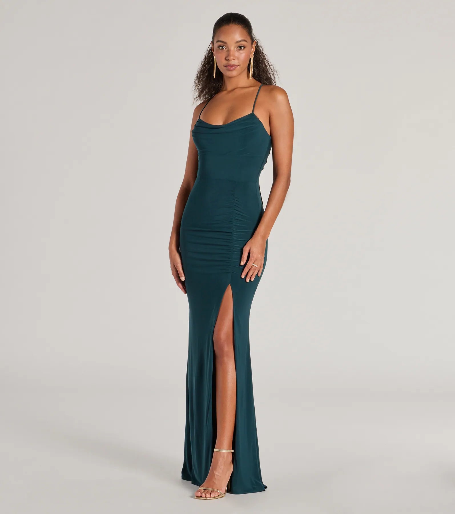 Ashley Bow Mermaid Prom Dress – Sleeveless High Slit Long Formal Gown
