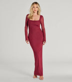 Becka Mesh Column Prom Dress – Bell Sleeve High Slit Long Formal Gown