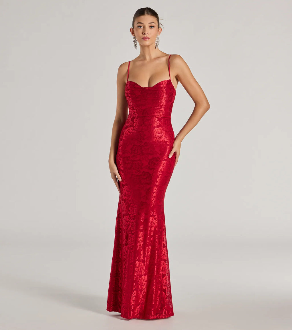 Haisley Floral Lace Mermaid Prom Dress – Open Back Long Formal Gown