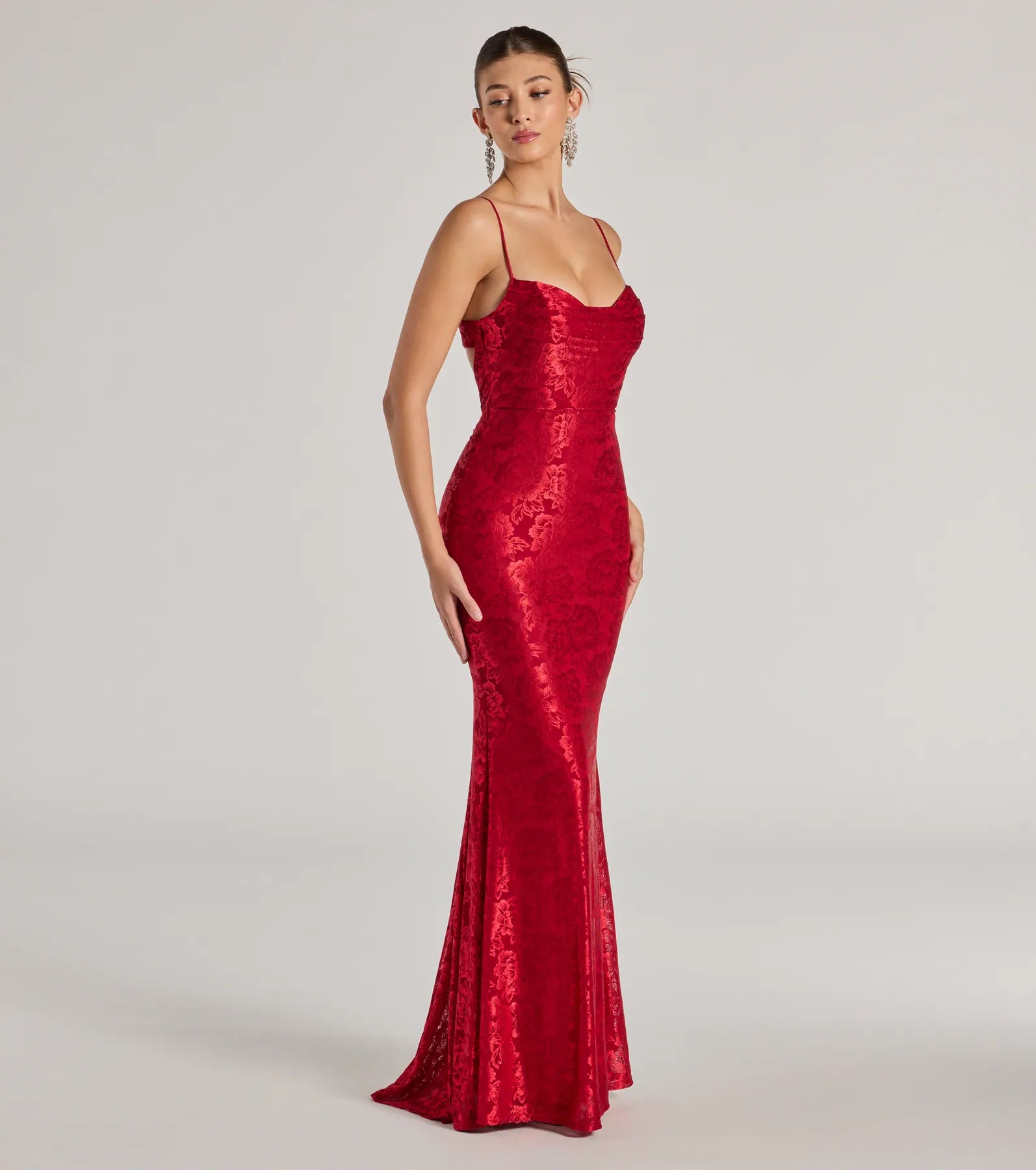 Haisley Floral Lace Mermaid Prom Dress – Open Back Long Formal Gown