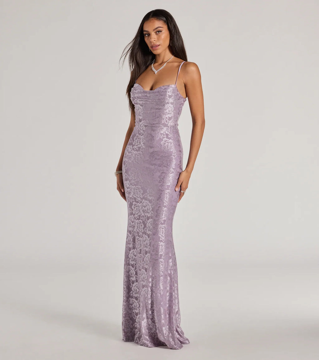 Haisley Floral Lace Mermaid Prom Dress – Open Back Long Formal Gown