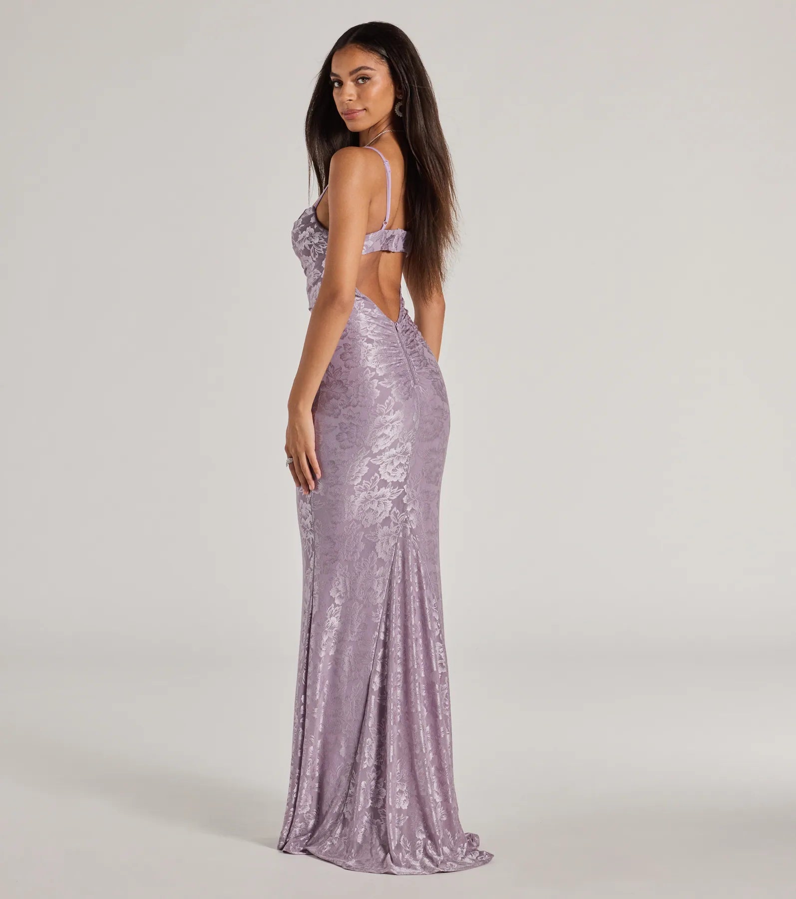 Haisley Floral Lace Mermaid Prom Dress – Open Back Long Formal Gown
