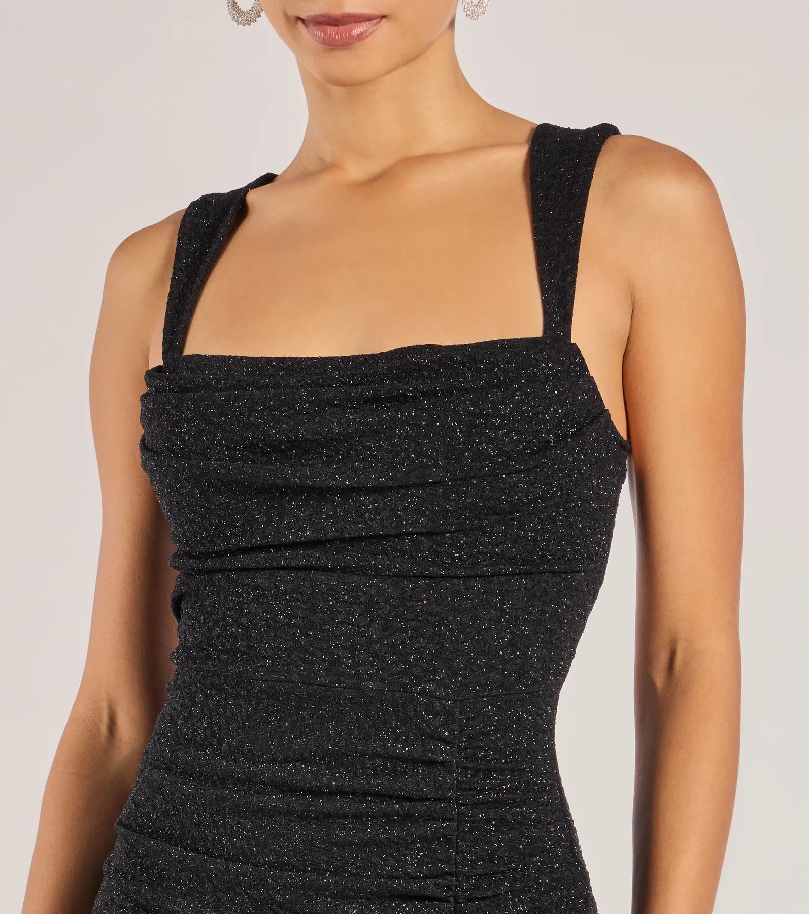 Drew Glitter Mermaid Prom Dress – Open Back Cowl Neck Long Formal Gown