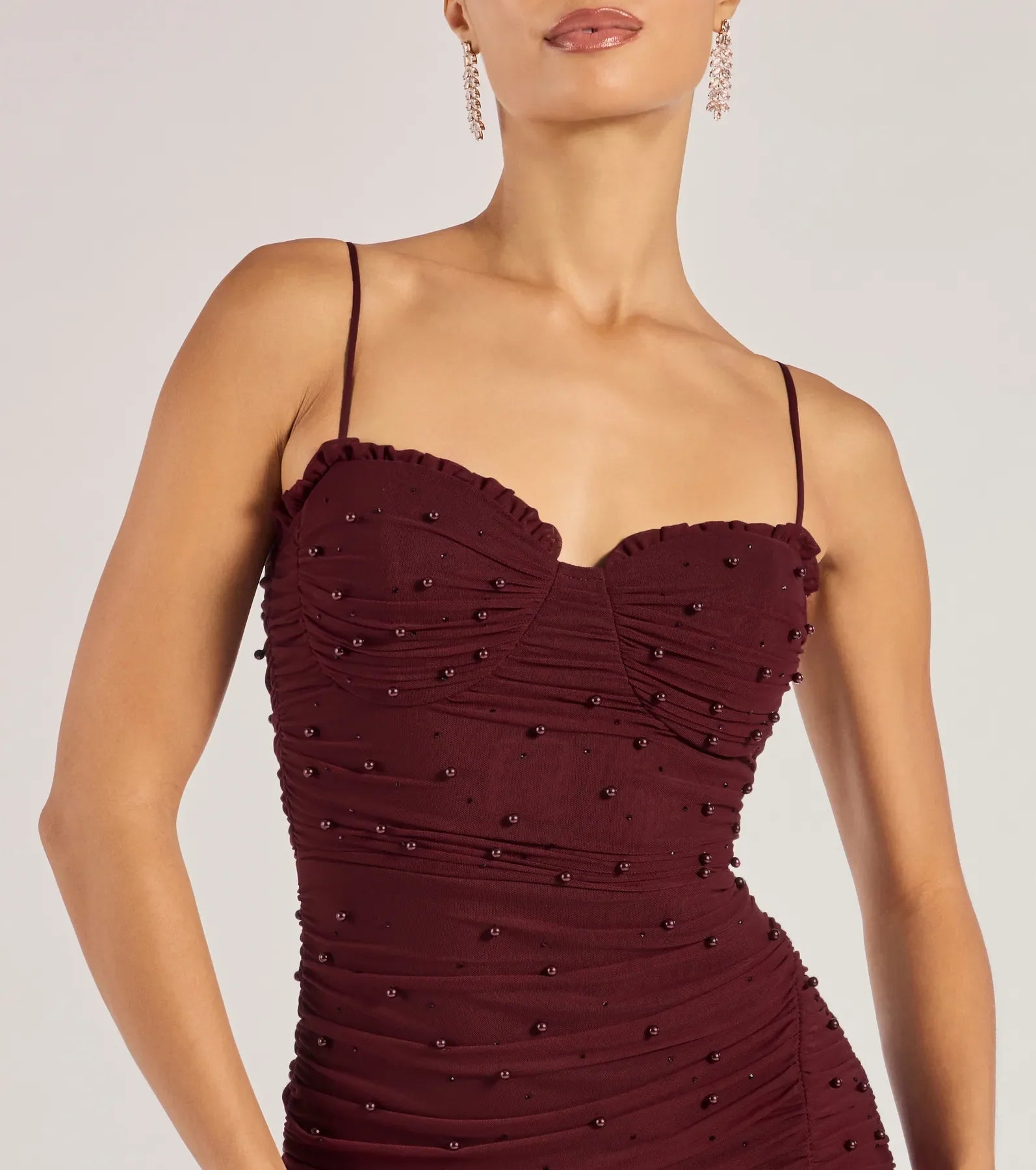 Milena Meerjungfrauen-Abendkleid mit Kunstperlen und Netzeinsatz – Langes festliches Kleid mit hohem Schlitz