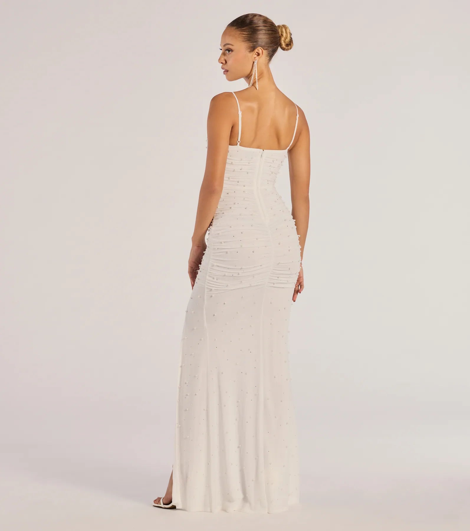Milena Faux Pearl Mesh Mermaid Prom Dress – High Slit Long Formal Gown