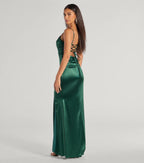 Kamari Satin Mermaid Prom Dress – Pleated High Slit Long Formal Gown