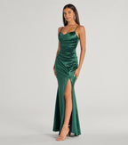 Kamari Satin Mermaid Prom Dress – Pleated High Slit Long Formal Gown