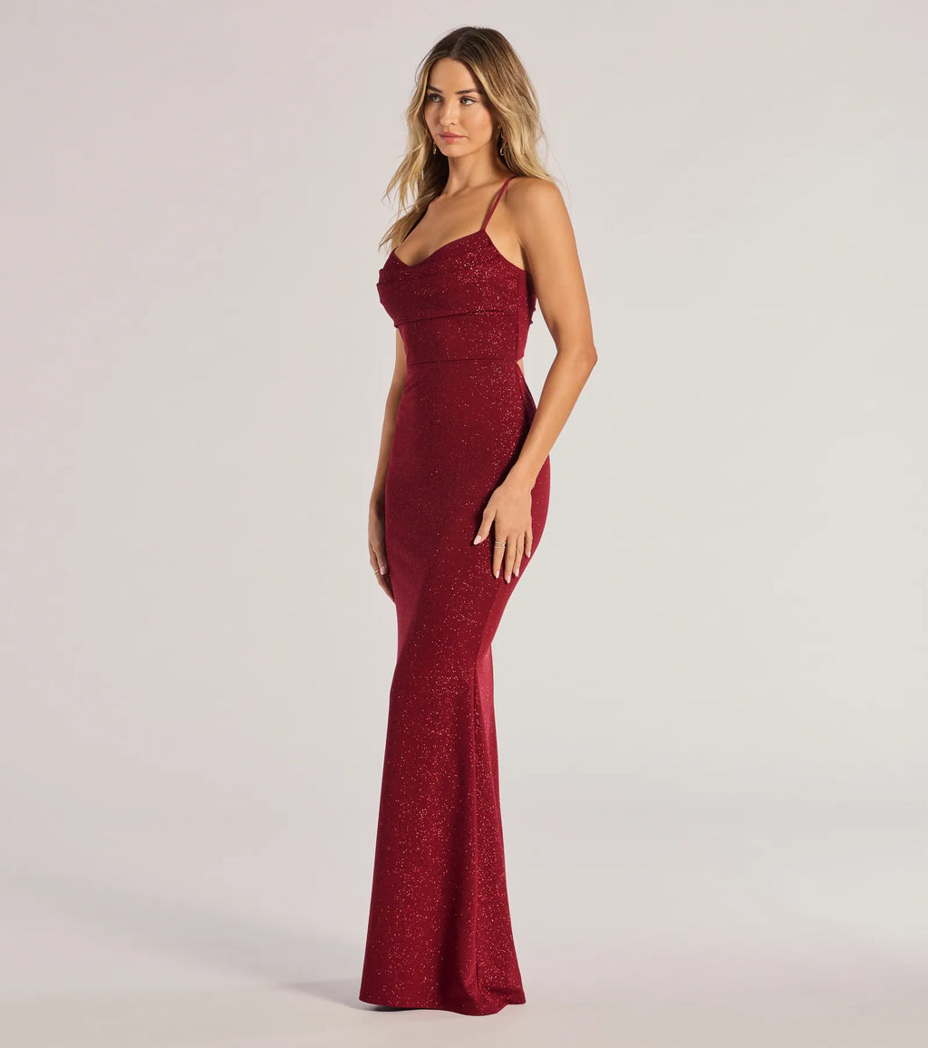 Detail: Rae Glitzer Abendkleid Weinrot